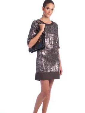 Tory Burch Brown Silk Sequin Midi Dress